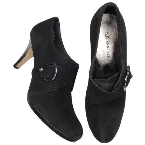 Anne Klein Shoes - Anne Klein | Winterlyn Black Genuine Suede Leather Almond Toe Stiletto Booties 7